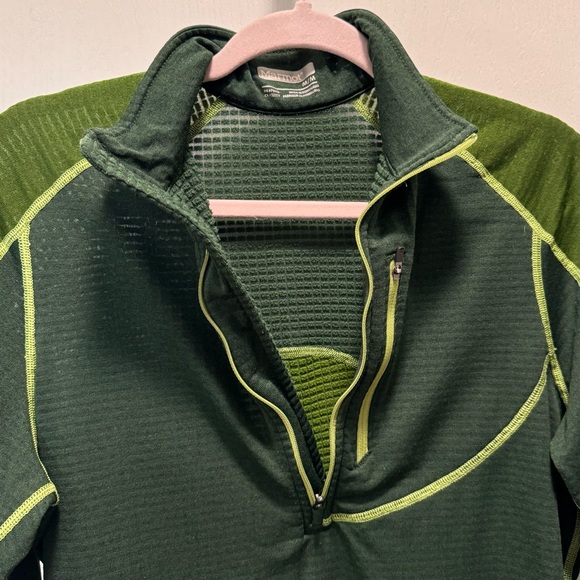 Marmot men’s Two Tone Green 1/4 zip pullover Polartec fleece size med - Picture 2 of 7
